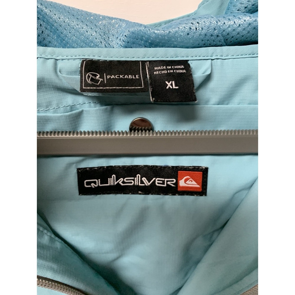 Quiksilver Jacket Mens XL Blue Gray Hooded Packable Windbreaker Outdoor School - Picture 3 of 12